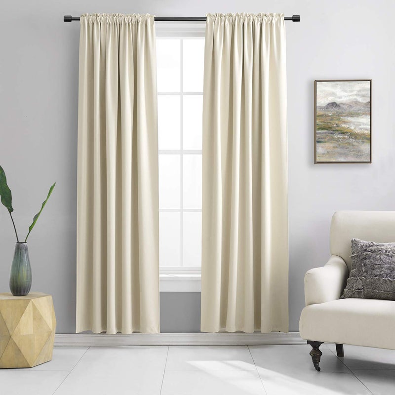 DONREN Beige Room Darkening Curtains for Bedroom - 52 x 90 Inch Length Thermal Insulated Rod Pocket Curtains,1 Pair - Image 1